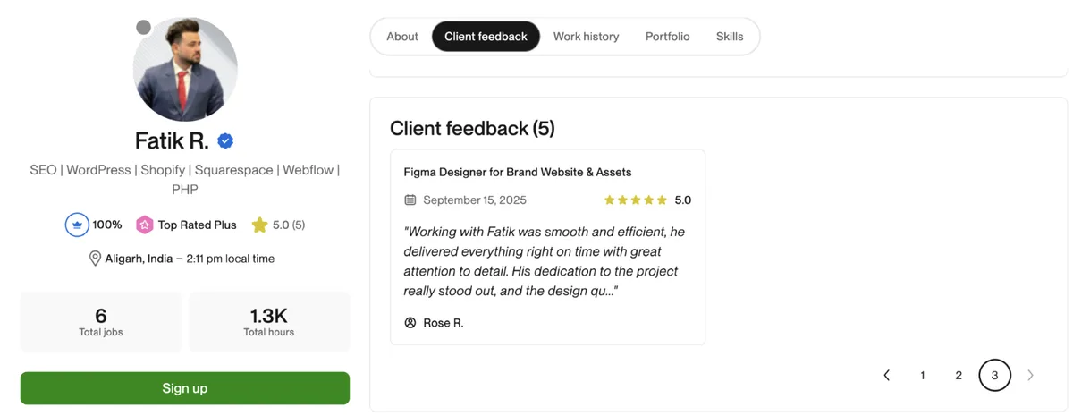 Upwork proof: Client Reviews